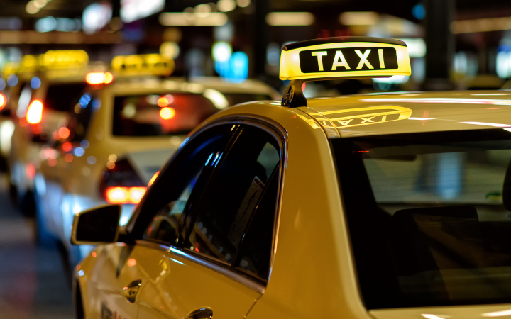 Close up of row of taxis