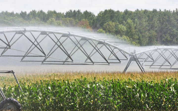 Pivot irrigation watering crops